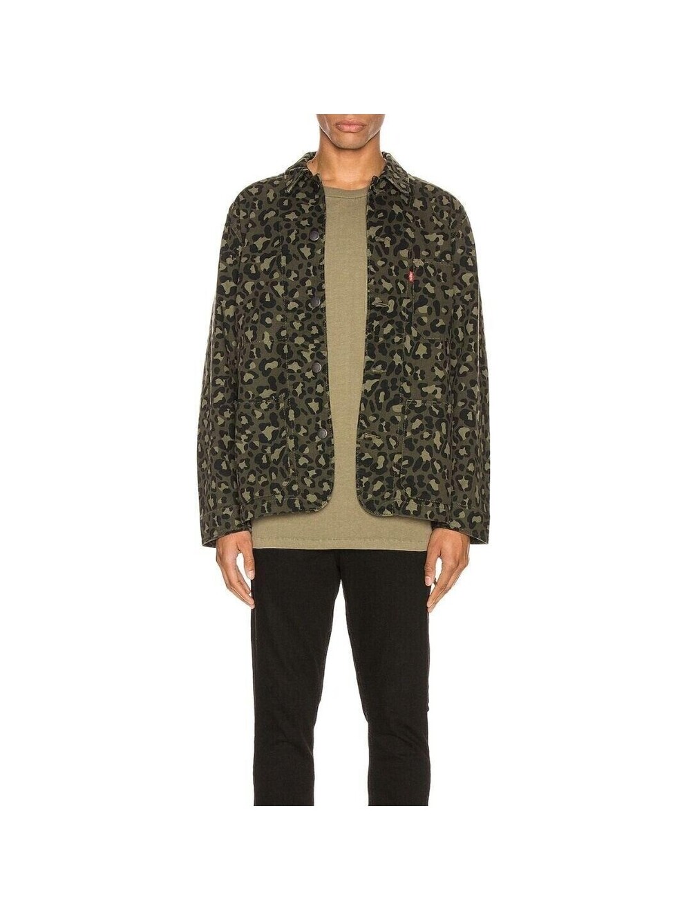 NEW Levi's Premium Engineer Olive Cheetah Print Denim Jean Jacket S